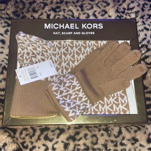 Michael kors hat, scarf, and gloves set